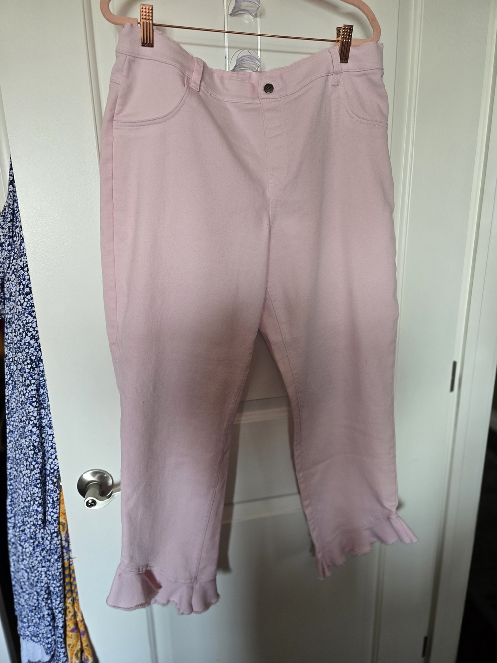 HUE Light Pink Cropped Ruffle Hem Pants